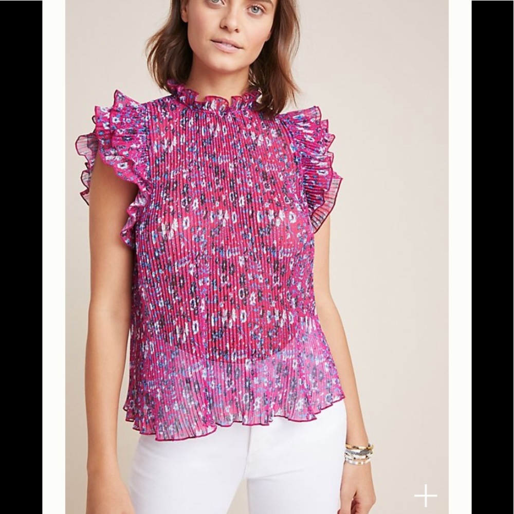 Anthropologie | ‘Freida’ Ruffle Pleated Sheer Floral Top